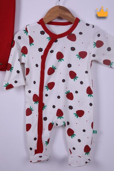 Babyhola Set of 2 100% Cotton Strawberry Overalls - Beret Set of 4 23611