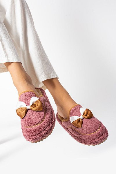 STOCON Dusty Rose Bowtie Χειμερινές γυναικείες παντόφλες Παντόφλες για το σπίτι Παντόφλες προίκας Παντόφλες δώρου Stc1020