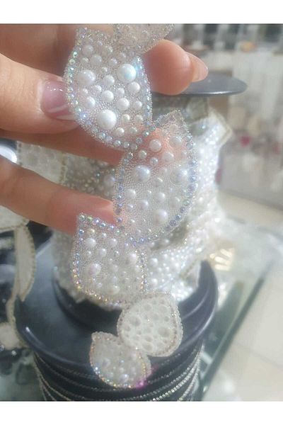 ESRA ŞELEM Iron-On Pearl and Stoned Decorative Strip Applique Accessory Hobby