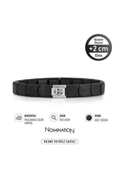 NOMİNATİON Italy Composable 925 Ayar Gümüş Kuru Kafa ve Çelik Bileklik Mat Siyah