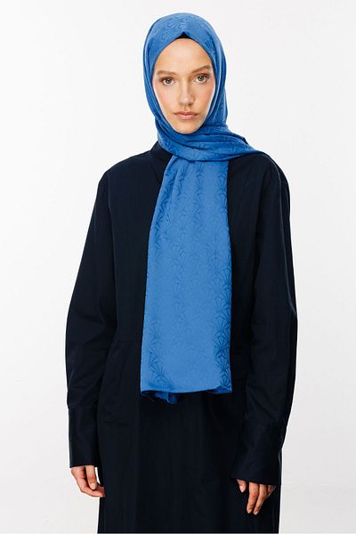Mooncorn Μεταξένιο σάλι με μοτίβο Indigo Lotus Jacquard