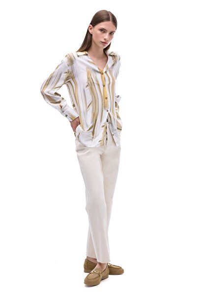 Perspective Serenity Ekru Жіноча сорочка - Абстрактний візерунок, стандартна довжина, накладні рукави та комір сорочки