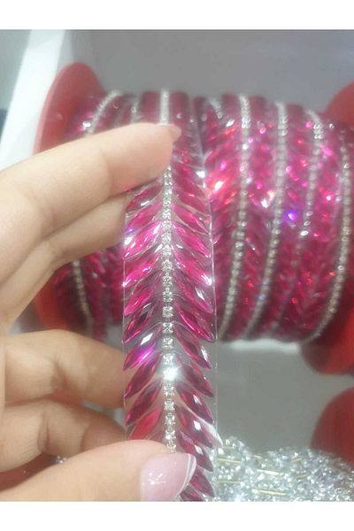 ESRA ŞELEM Pink Shuttle Stone Decorative Strip - Iron-On Clothing Accessory Hobby