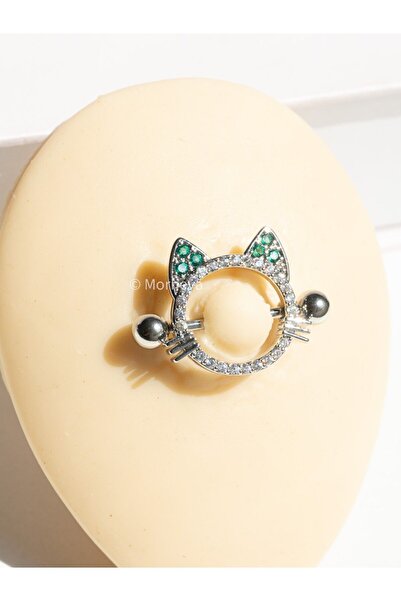 MORNEVA Kitty Kedicik Çelik Meme Ucu Nipple Piercingi 1.6mm Bar 1 Adet