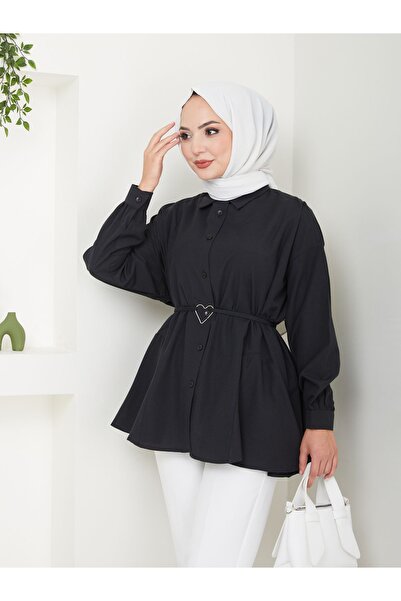 VOLT CLOTHİNG Heart Detailed Shirt Collar Women's Hijab Tunic
