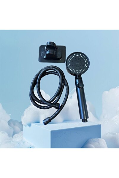 CARNIVAL LAND Banyo Duş Başlığı Seti Siyah Yapışkanlı Duş Askılı 150 cm Hortu...