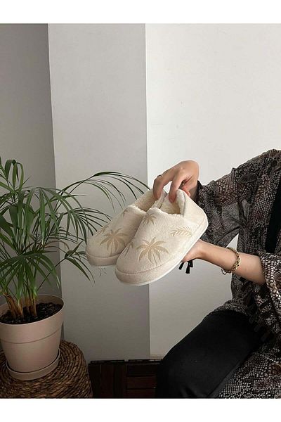 Behtah Kundura Εξαιρετικά ελαφριές και άνετες γυναικείες μπότες για το σπίτι - μοτίβο παλάμης, μισές μπότες παντόφλες, ζεστές