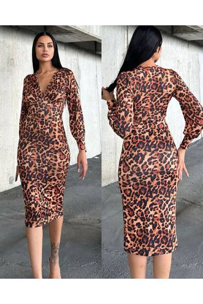 hipnoz butik Μακρυμάνικο φόρεμα με μοτίβο λεοπάρ (ΧΡΗΣΙΜΟΠΟΙΗΜΕΝΟ ΠΡΩΤΟΤΥΠΟ ΕΙΚΟΝΑΣ ΚΑΙ ΒΙΝΤΕΟ)