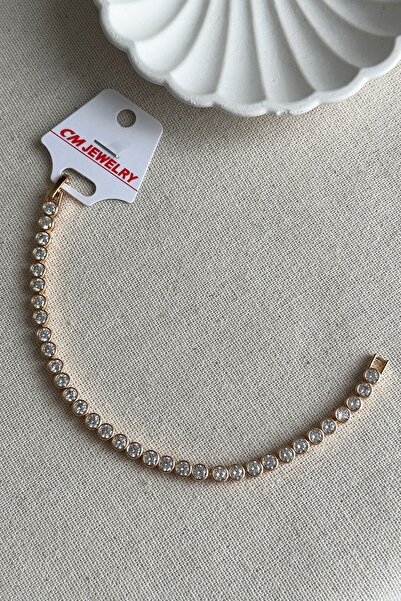 MODA Caprea Pirinç 17 CM CM JEWELRY Sıralı Yuvarlak Taşlı Kadın Bileklik Kararmaz Kadın Bileklik
