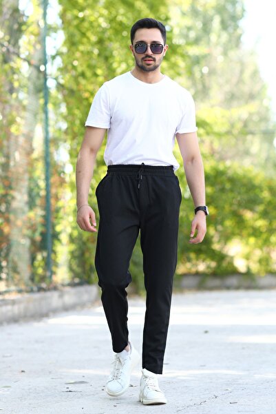 JB John Borners Ανδρικό μαύρο αθλητικό παντελόνι - 100% βαμβάκι με τρεις τσέπες, ελαστική μέση και κορδόνι - 2401