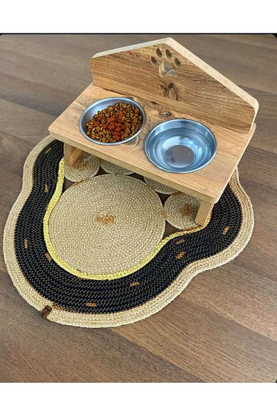 AYŞE SERHOŞOĞLU HOME DESİGN Straw Cotton Pet Food Mat - Cat Dog Mat