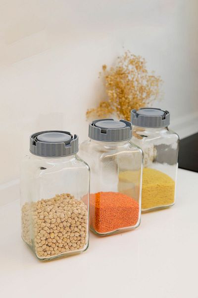 ZURİ DESİGN 3-Piece Glass Jar Set - with Carrying Handle, 3 Lt Food Storage Container