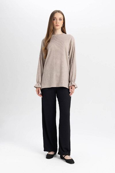 DeFacto Relax Fit Elastic Waist Basic Straight Wrap Black Trousers Z8788Az24Wn