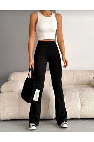 ELBA STİL Γυναικείο μαύρο ψηλόμεσο παντελόνι Palazzo