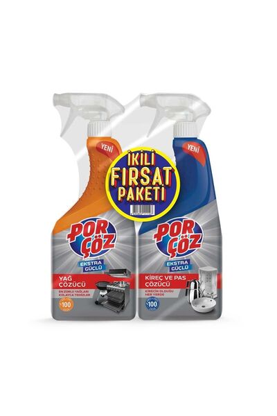 Porçöz İkili Fırsat Paketi Yağ Çözücü Sprey 750 ml + Kireç Ve Pas Çözücü Spre...