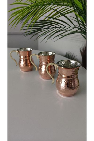 KAVELE 6-Piece Hand Forged Nostalgic Copper Ayran Cup Mug 6-Piece Hand Forged Copper Cup Set