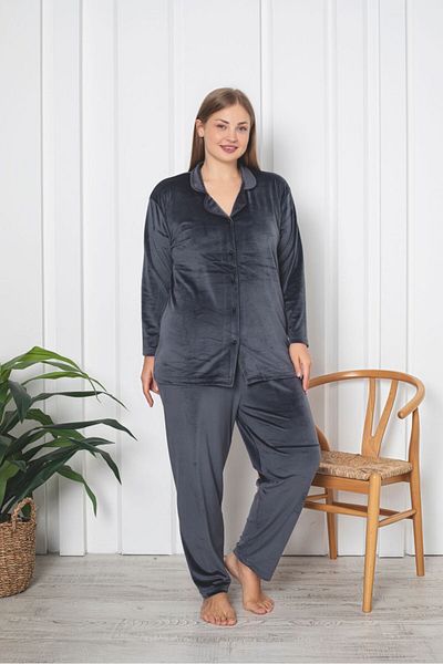 Asel Velvet Suit - Plus Size, Neck Buttoned