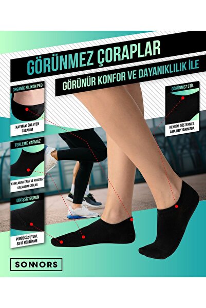 SONNORS 6 чифта невидими чорапи, жени, мъже, не се показват, неплъзгащи се черно-бели сандали от органичен памук