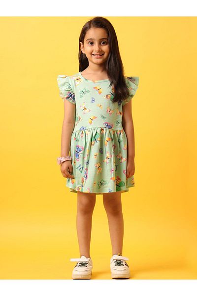 Anthrilo By Styli Butterfly Print Ruffled Casual Dress