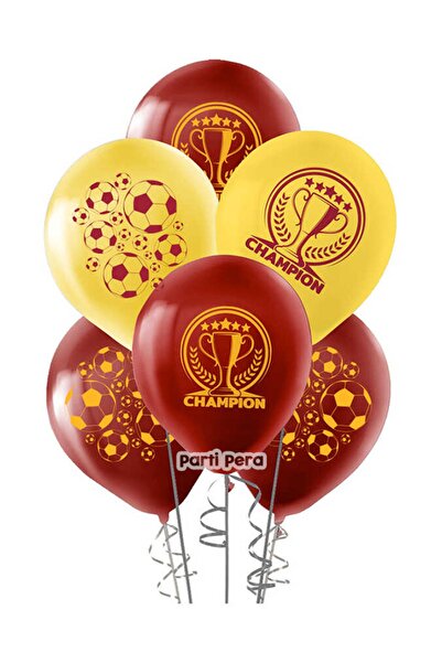parti pera Futbol Temalı Sarı Kırmızı Baskılı Balon 5 Adet