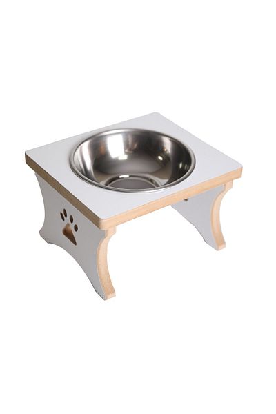 RealWood Single Large Breed Dog Water-Food Stand with Wooden Bowl