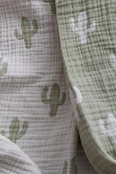 Caline Baby بطانية 4 طبقات جاكار موسلين مقاس 110x110 سم نمط الصبار أخضر