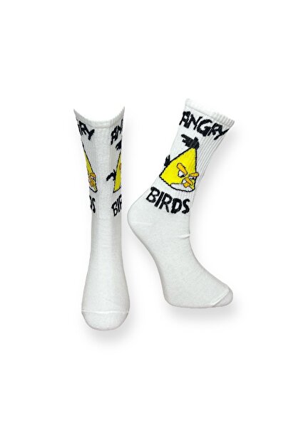 Mevo Tekli Beyaz Renkli Unisex Esnek Nem Alabilen Pamuklu Anime Desenli Soket...
