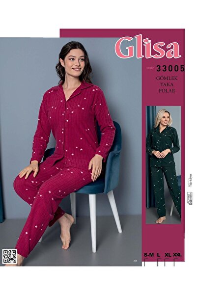 GLİSA IŞILAY Polar Düğmeli Uzun Kol Pijama Takımı