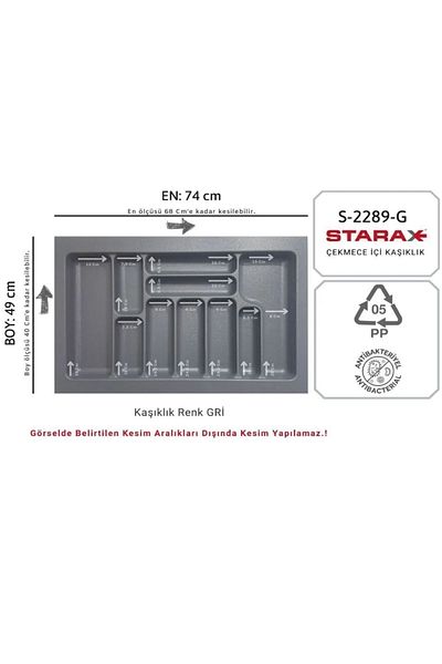 STARAX S-2289-Gp 80Lik Antibacterial Drawer - Gray, Module Type, Cut between 74-68 Width, 49-41cm