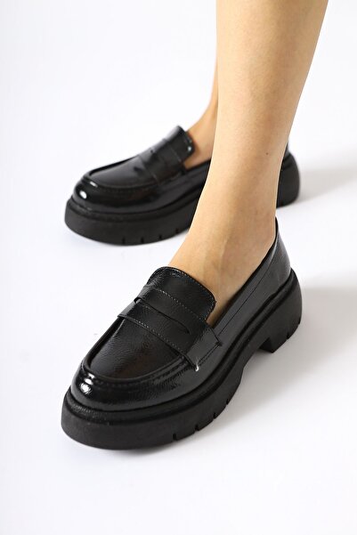Limoya Lorenza Black Wrinkled Patent Leather Moccasin, Women's Loafer Shoes Opportunity Product