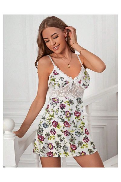 randevu Cămașă de noapte cu bretele din satin moale cu imprimeu floral