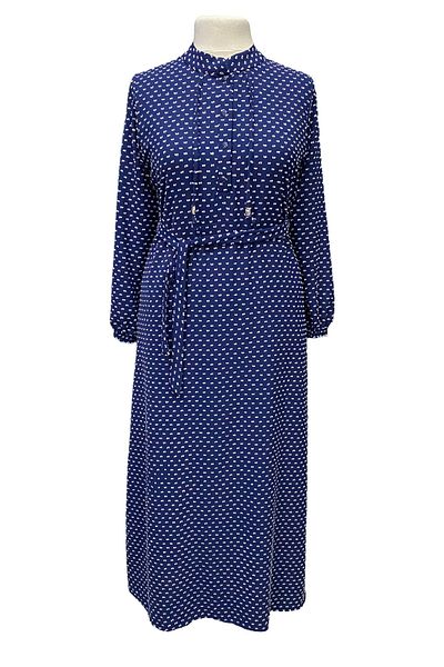 Giyinen Mağazaları Asu Hakim Collar - Pinch Patterned Belted Double Pocket Blue Dress
