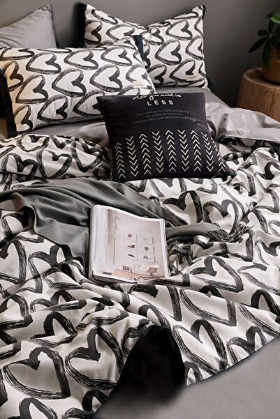 İQON Sada povlaků na přikrývku s prostěradlem, Double Love Heart Gray.