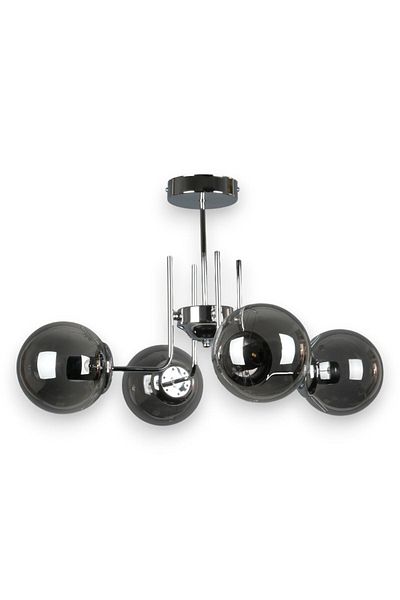 Fer Avize Tanya Modern Design Kitchen - Living Room - Bedroom - Ceiling Chrome Color Smoked Glass 4-Piece Chandelier