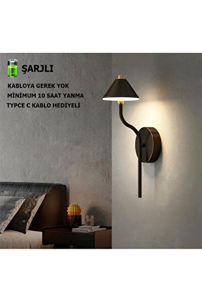 SimaAvize Modern Black Led Aplik -ŞARZLI -Gün Işığı