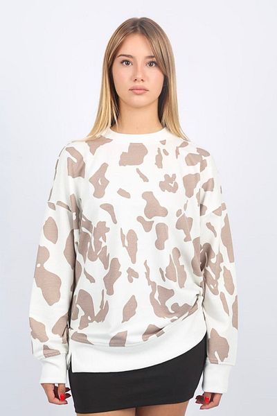 Seeh Beige Crew Neck Dalmatian Patterned Sweatshirt SH130