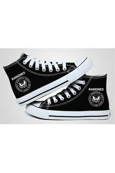 DEEFWEAR Stillex Rock Series - Tenis de pânză neagră cu model Ramones