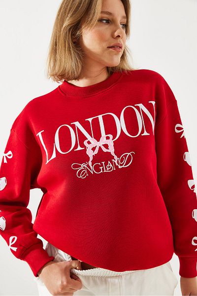 Bianco Lucci Női Three Thread Raster London Life Grafikus nyomtatott pulóver MBHS004 60601004