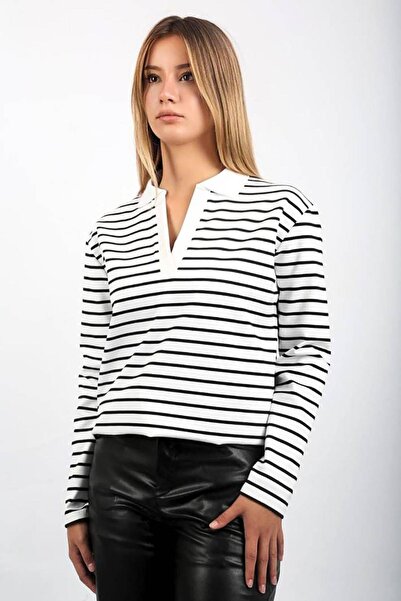 Seeh Φούτερ με ριγέ λευκό πόλο λαιμόκοψη SH117