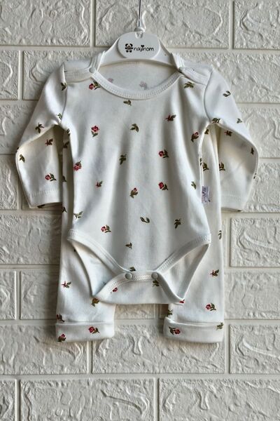 Kids Gül Desenli Çıtçıtlı Zıbın Seti