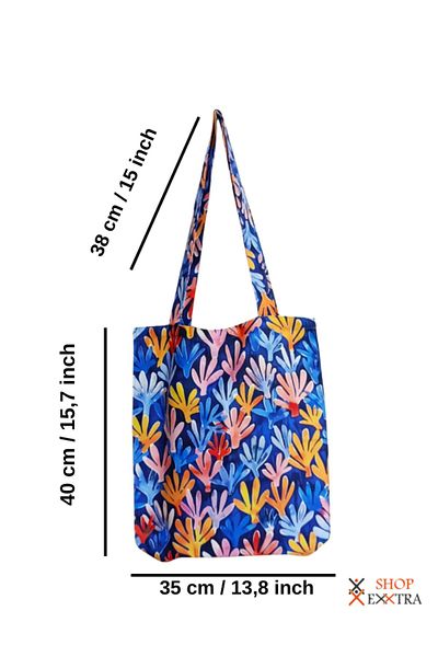 shopExxtra Geantă de in cu model de flori de hortensie