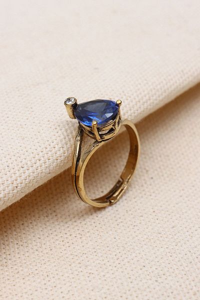Süspüs Accessories Adjustable Drop Zircon Stone Navy Blue Authentic Ring