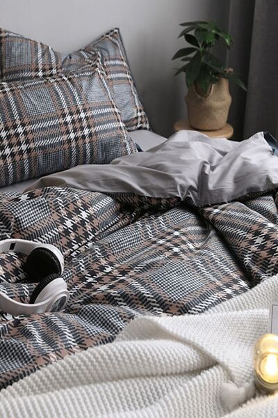 İQON Fitted Sheet Duvet Cover Set Double Nordic Style Gray