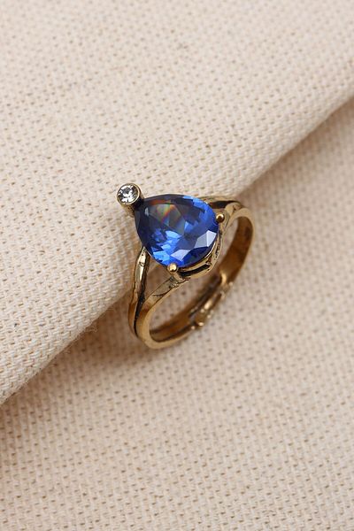 Süspüs Accessories Adjustable Drop Zircon Stone Navy Blue Authentic Ring