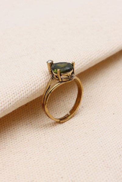 Süspüs Accessories Adjustable Authentic Ring with Green Drop Zircon Stone