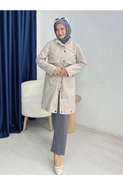 lurex moda Double Pockets Trench Coat