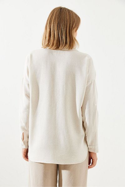 Bianco Lucci Long Sleeve Floral Embroidered Linen Women's Shirt - 60251783