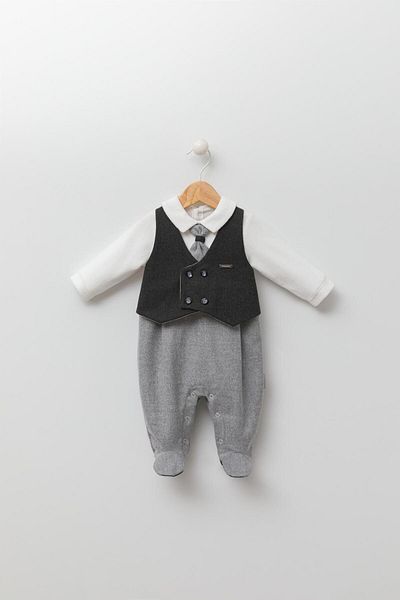 Babydola Suit-Looking Holiday Baby Boy Jumpsuit with Tie, Vest and Booties 13425