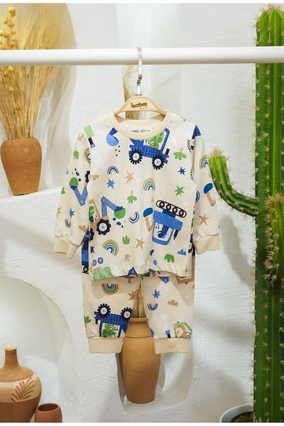 endudu Dino Scoop Patterned Men's Pajama Set - Work Machines
