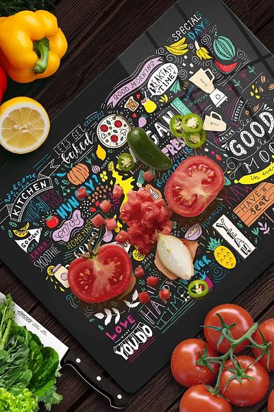 Decovetro 20X30 cm Vegan Mixed Text Patterned Glass Cutting and Presentation Board
